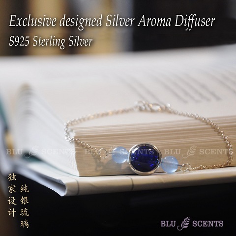 Silver Aroma Diffuser Bracelet Royal Blue Round