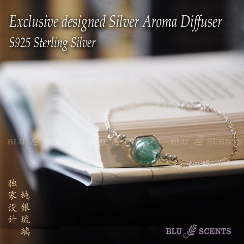 Silver Aroma Diffuser Bracelet Sea Green