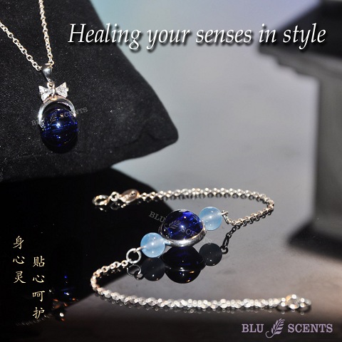 Silver Aroma Diffuser Jewelry Set Royal Blue Round