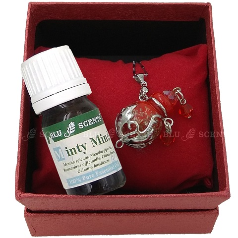 Minty Mind with Ruby Red Oval Aroma Necklace
