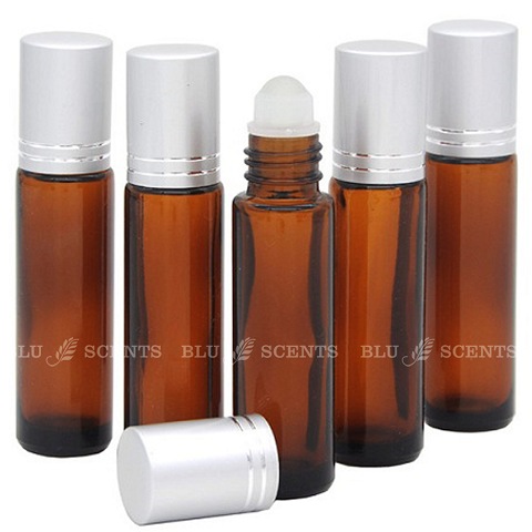 Set Of 5pcs 10ml Amber Glass Roll-On Bottle